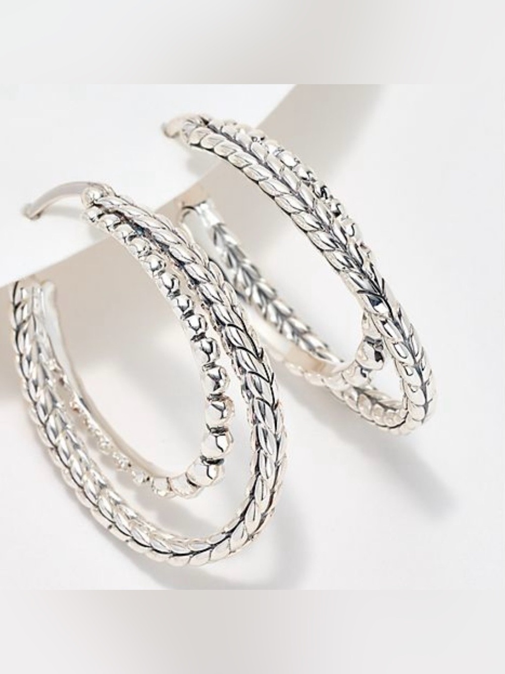 JAI John Hardy Sterling Silver Hammered Bead & Basketweave 1" Oval Hoop Earrings